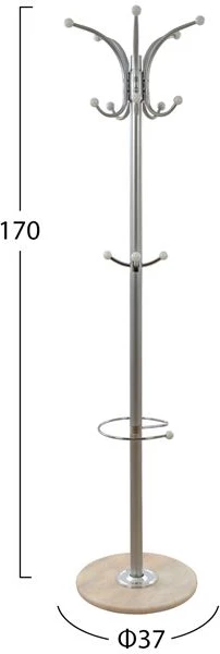 Stojalo za klobuke/plašče iz kovine FH0038.40 vrtljivo srebrno z marmorjem '37x170cm