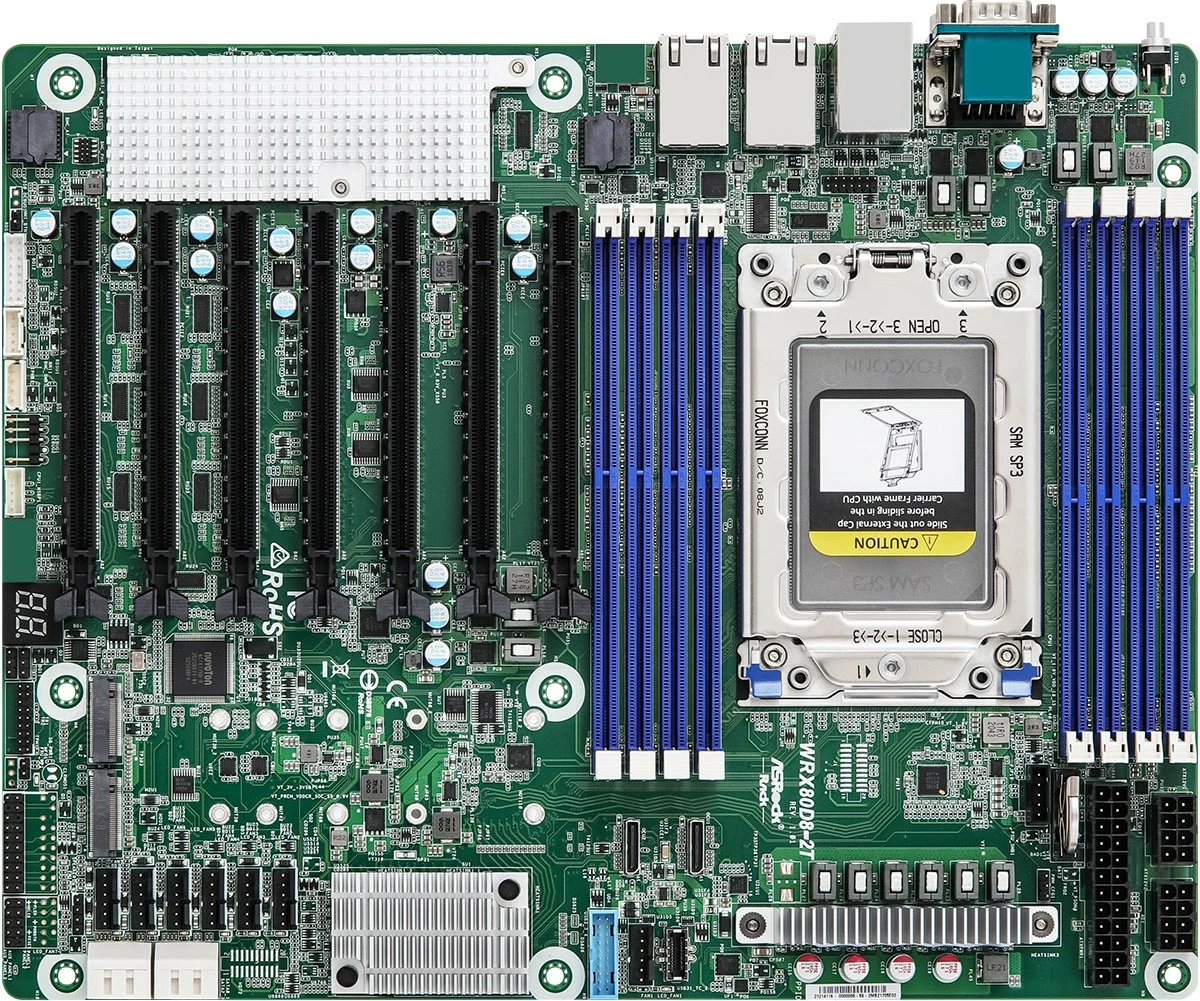 Matična plošča WRX80D8-2T ASRock, podnožje sWRX8, 8x DDR4, 7x PCIe x16, 3x LAN