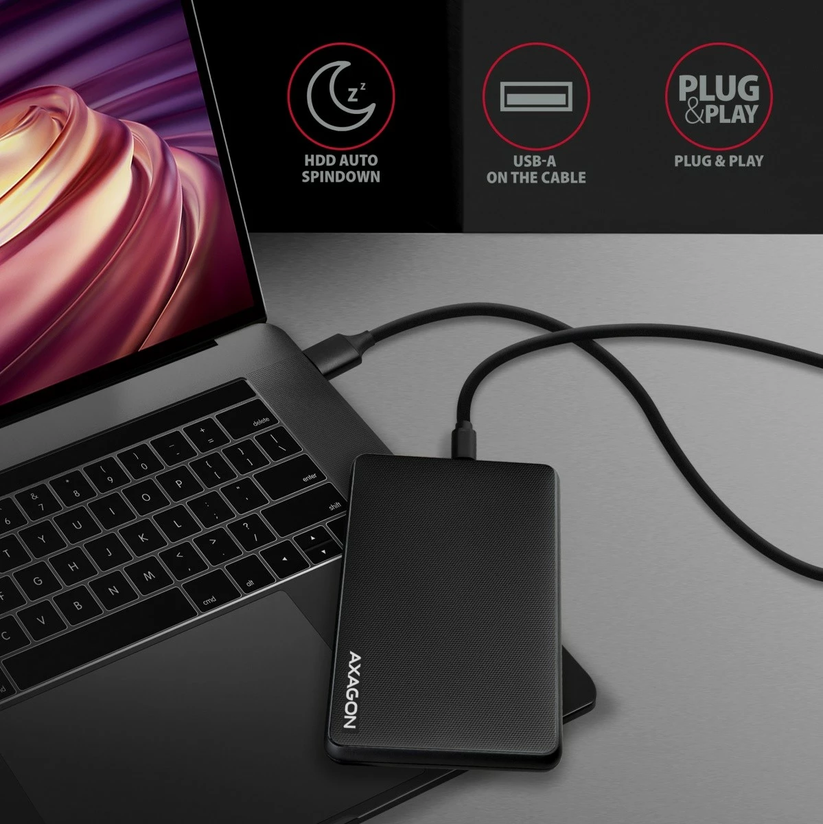 Računalniško ohišje za 2,5" disk AXAGON EE25-SLC, USB-C 3.2 Gen 1, SATA 6G, črno
