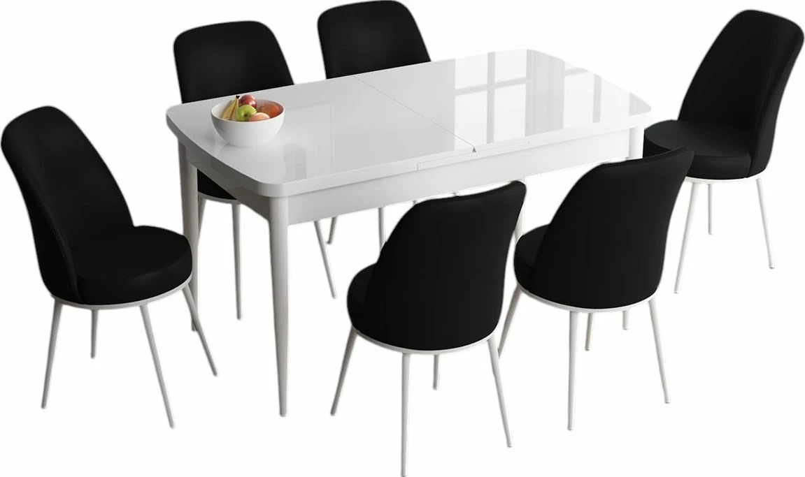 Raztegljiv jedilni set 7-delni, Skye Decor Han, bela in črna