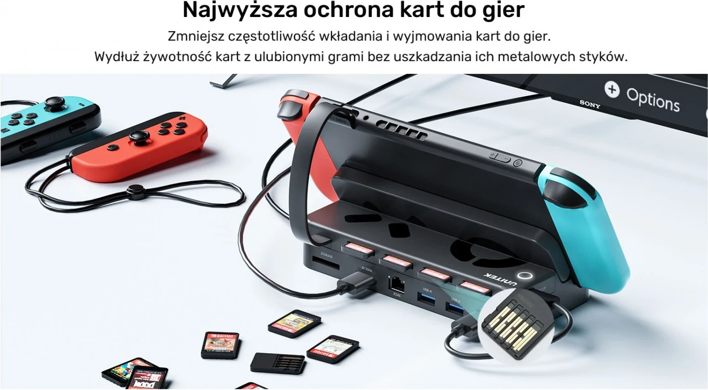 Stojalo za Nintendo Switch Unitek, 100W 4K, črno