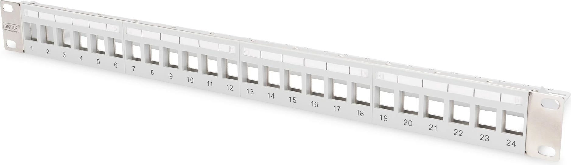 Modularni patch panel 24 vrat, Digitus, 1U za rack, Cat5e/Cat6/Cat6a, siva
