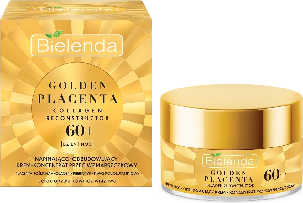 Krema za obraz za ženske, koncentrat proti gubam Golden Placenta 60+ za zategovanje in obnovo, Bielenda, 50 ml