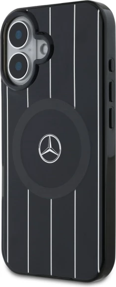 Ovitek za telefon z dvojno plastjo in križanimi črtami MagSafe za iPhone 16, črn, Mercedes MB