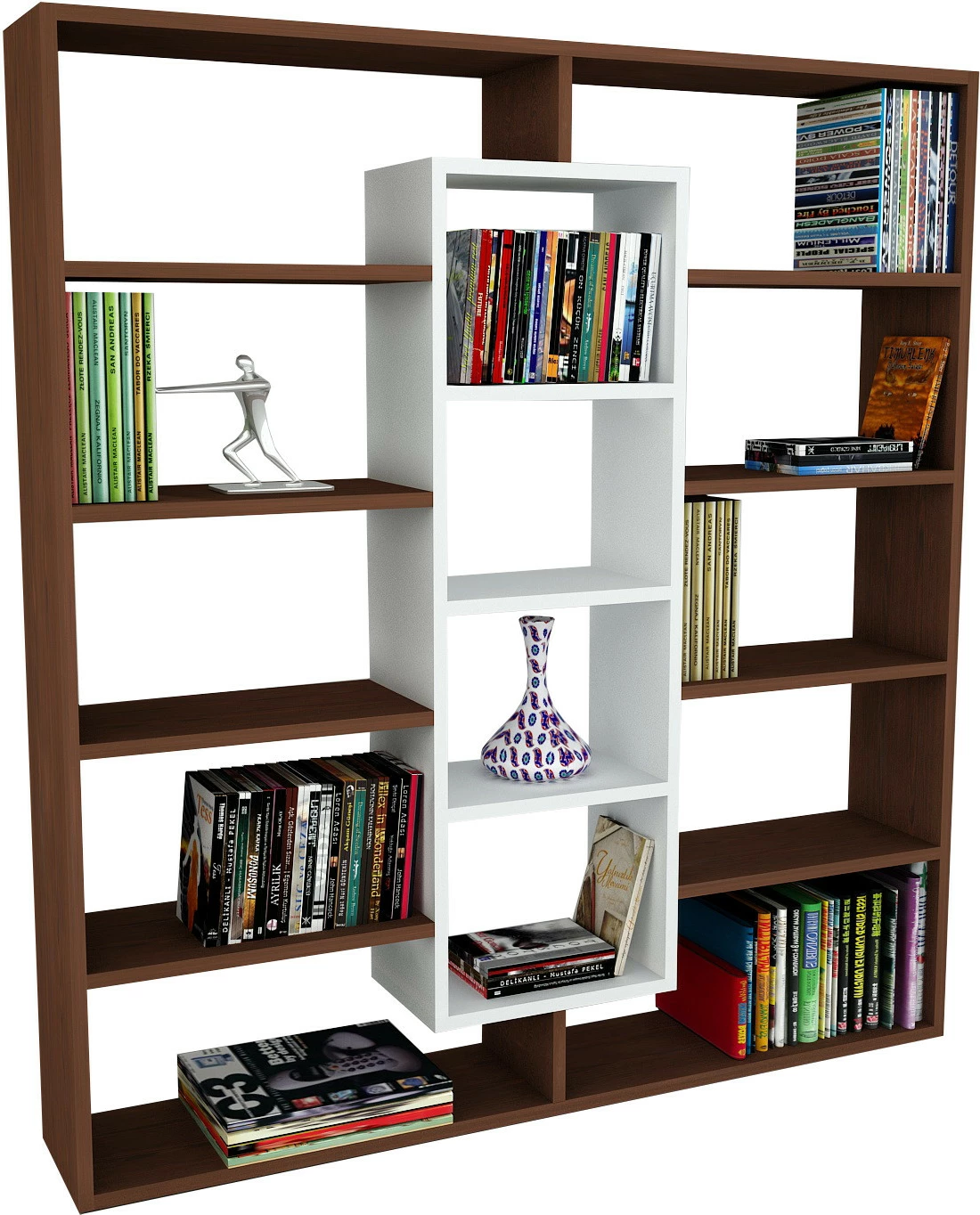 Raft za knjige Ample, wenge in bel — Hanah Home