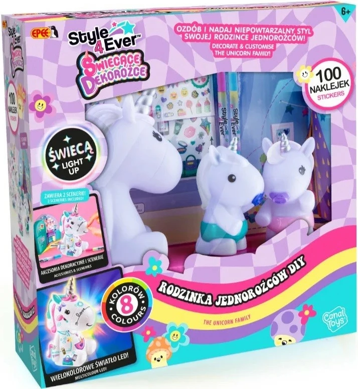 Set DIY svetlečih figur enorogov, Epee Glowing Decorozes, EP60047, večbarven