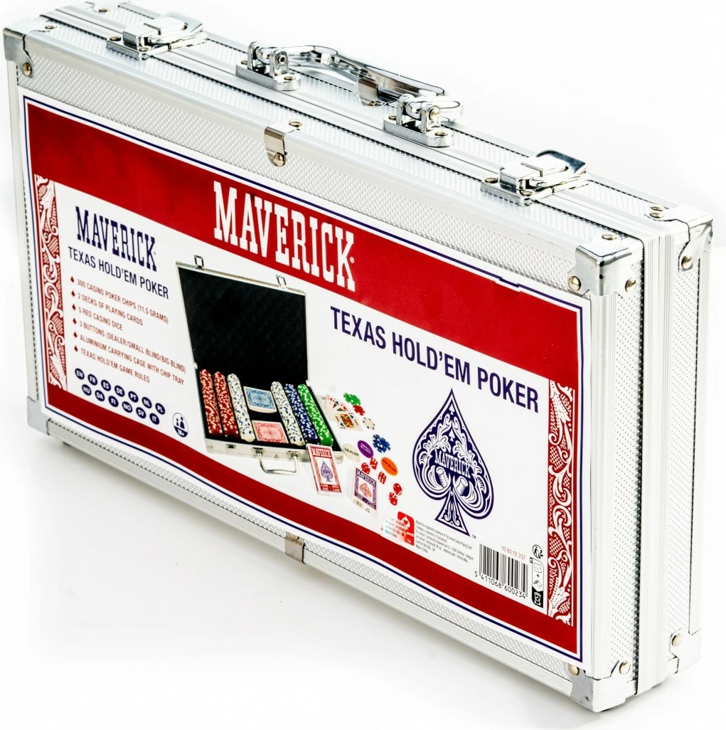 Set za poker Maverick, 300 žetonov, 2 kompleta kart, 5 kock, večbarven, z aluminijastim kovčkom