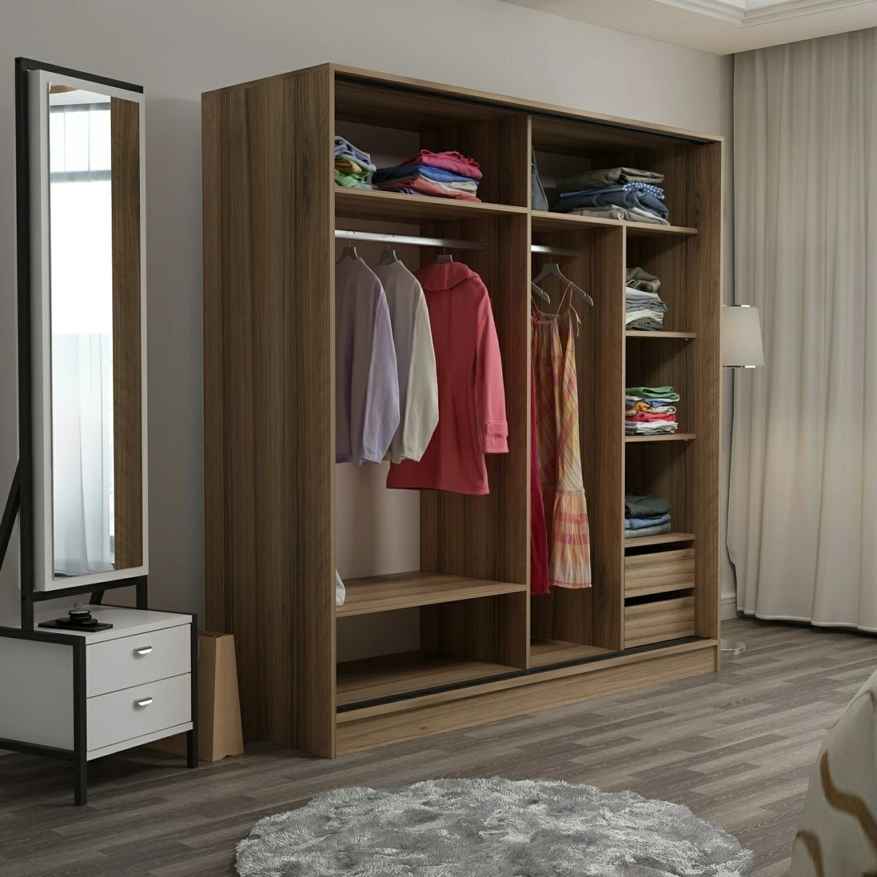 Garderobna omara Hanah Home Kale, hrast in antracit, 180x210x52 cm