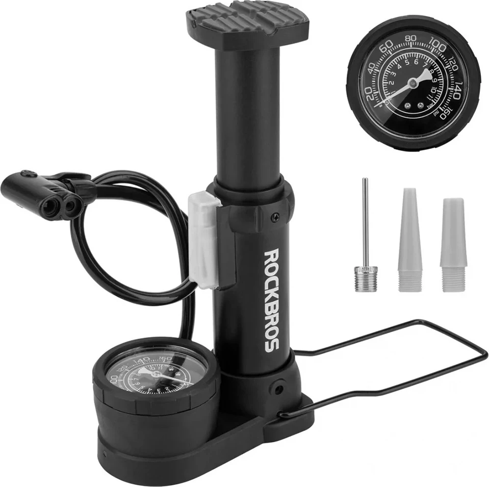 Talna tlačilka z merilnikom tlaka za kolo Rockbros 42610002001, črna