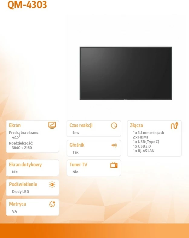 Velikformatni monitor 43" 4K UHD VA 500 nit, AG Neovo QM-4303, črn