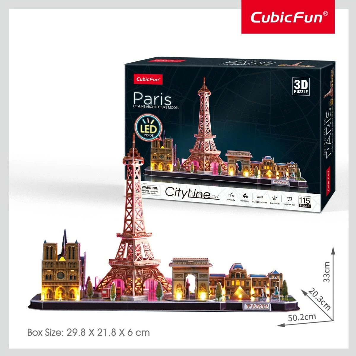 3D sestavljanka City Line Paris s LED, Cubic Fun, 115 kosov
