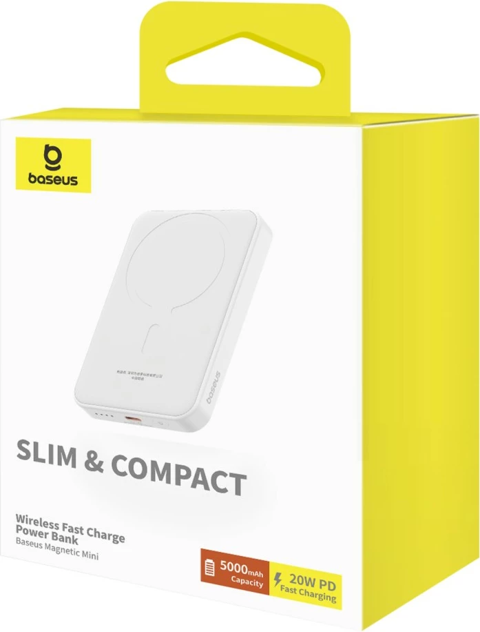 Magnetni prenosni polnilec Baseus Mini 5000mAh, 20W, z USB-C kablom, bel