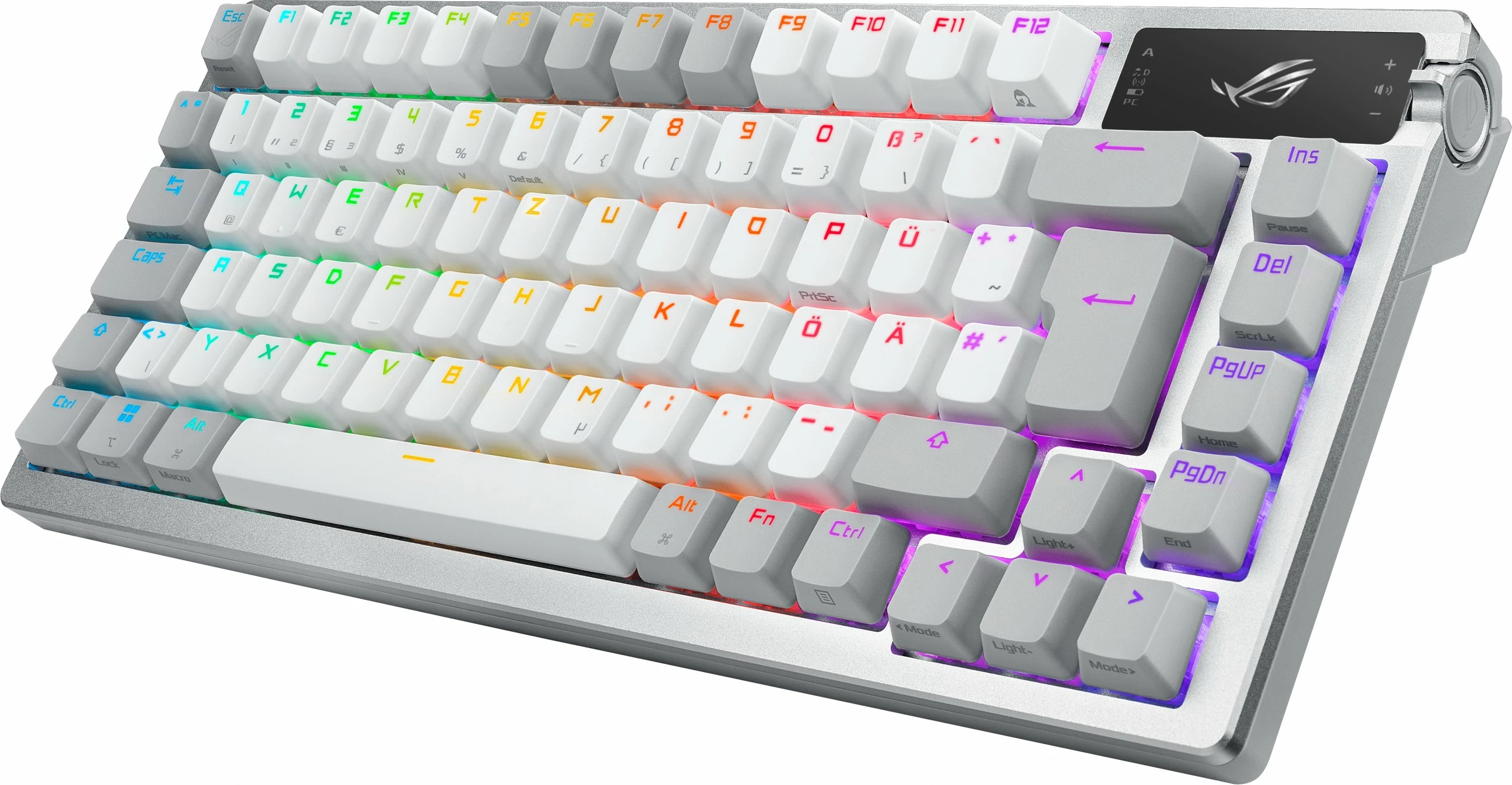 Mehanska tipkovnica, ASUS ROG Azoth 75%, RGB, žična in brezžična, OLED, QWERTZ, bela