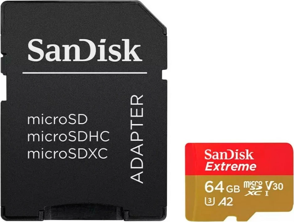 Kartica microSDXC SanDisk Extreme PLUS, 64 GB, 200 MB/s, z adapterjem, rdeče/zlata