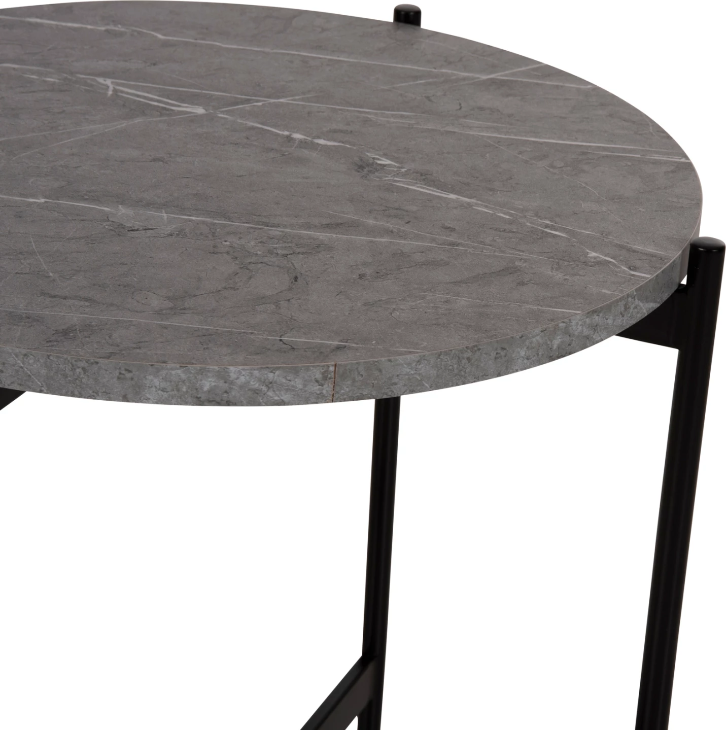 Stranska miza FH9589.02 iz MDF sivega marmorja s črno kovinsko osnovo Φ50x55Hcm