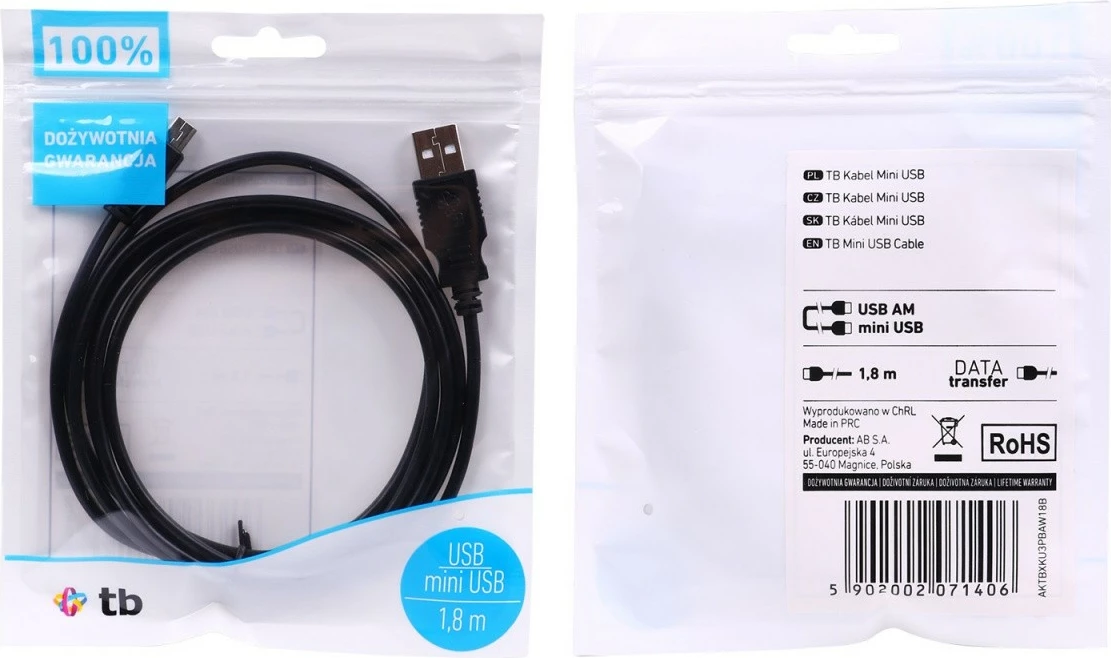 USB kabel 1,8 m, Mini USB, črn AKTBXKU3PBAW18B