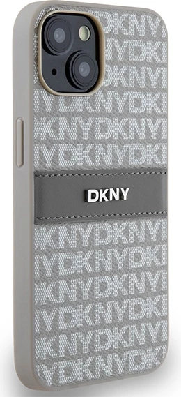 Ovitek za telefon DKNY Mono Stripe & Metal Logo za iPhone 15/14/13, 6,1", bež