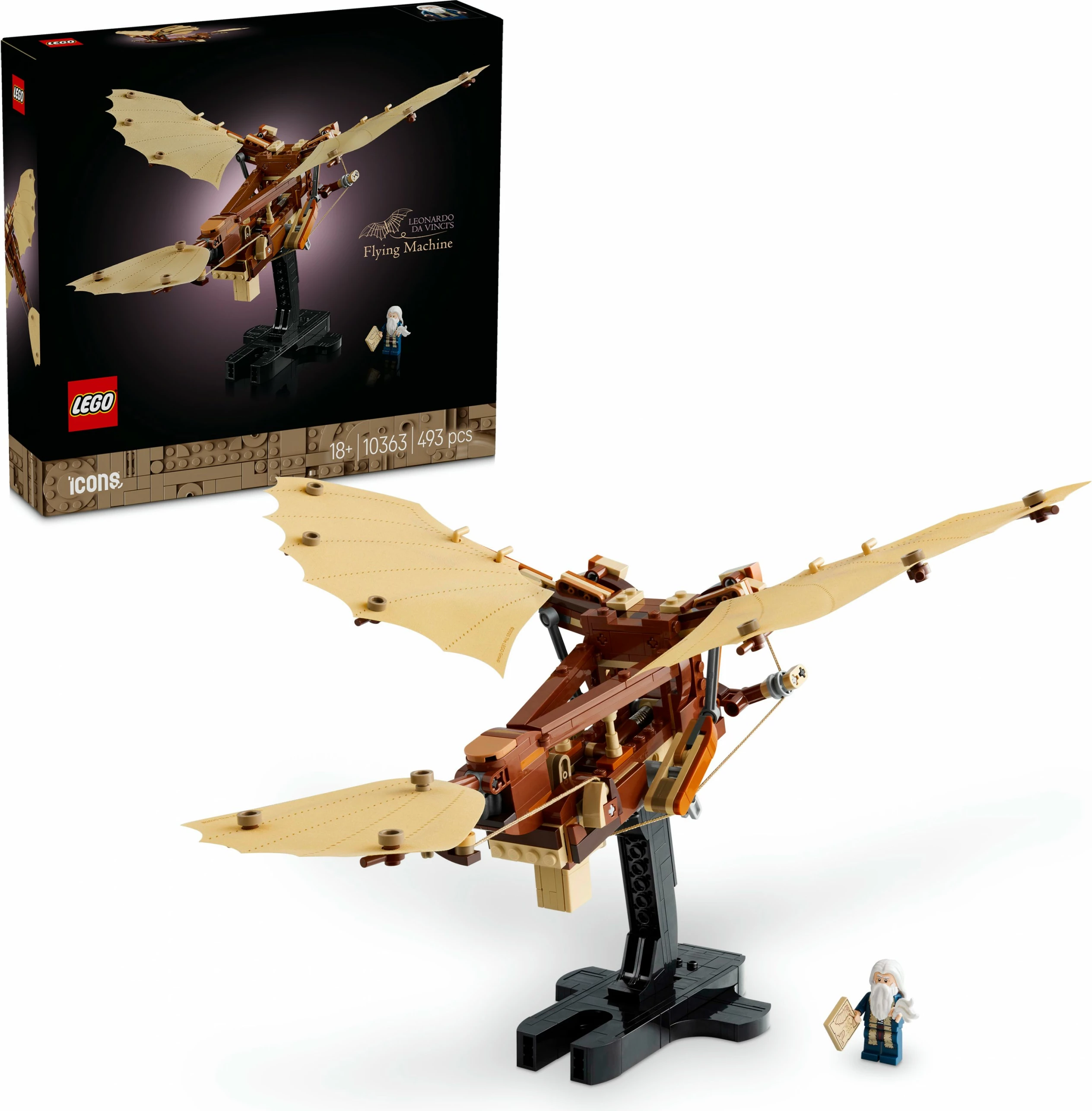 Model zgodovinske leteče naprave Leonardo da Vinci, LEGO set, 493 delov, večbarven