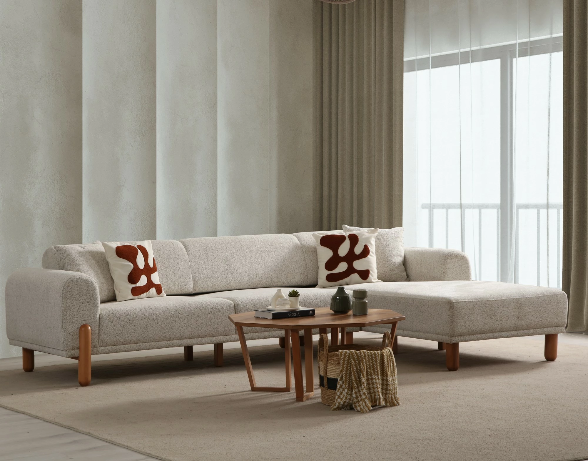 Kotna sedežna garnitura z ležiščem, Atelier del Sofa Lyke, desna, krem