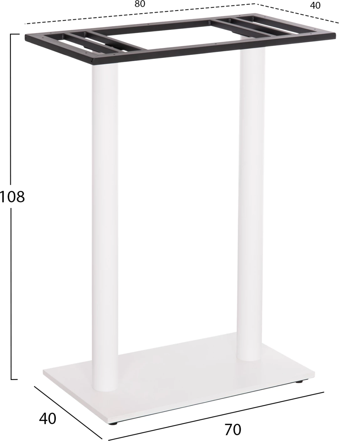 Podnožje za barsko mizo, dve nogi, kovina, mat bela, 80x40x108 cm