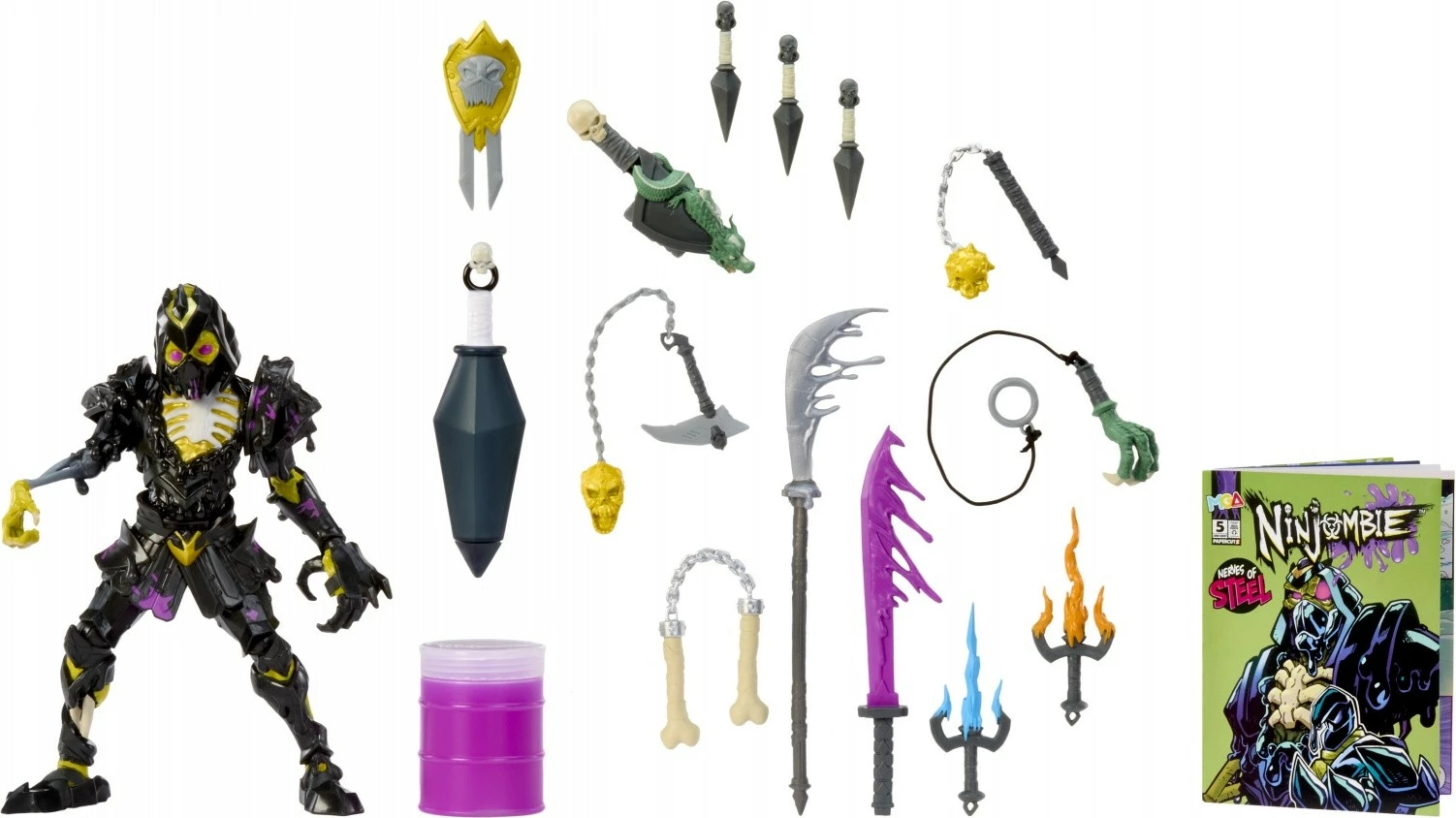 Akcijska figura Ninjombie Jonin Knight, MGA, 121992-EUC, z gibljivimi okončinami, 13 dodatki in sluz, 6+ let