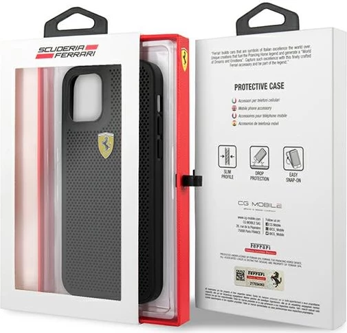 Ovitek za iPhone 12 Pro Max 6,7", trden, On Track Perforated, črn, Ferrari FESPEHCP12LBK