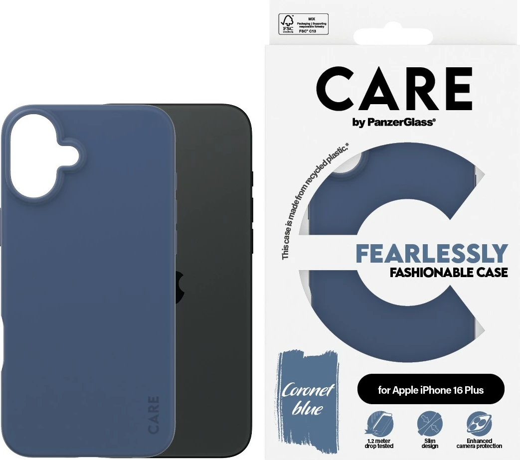 Moderen silikonski ovitek PanzerGlass CARE Case Fashion Blue za iPhone 16 Plus, moder
