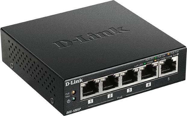 Gigabit stikalo z 5 porti, PoE, metalno ohišje D-Link DGS-1005P/E