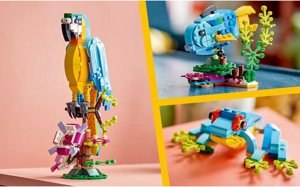 Set gradnje 3-v-1 ekzotični papagaj, LEGO Creator, 253 delov, večbarven
