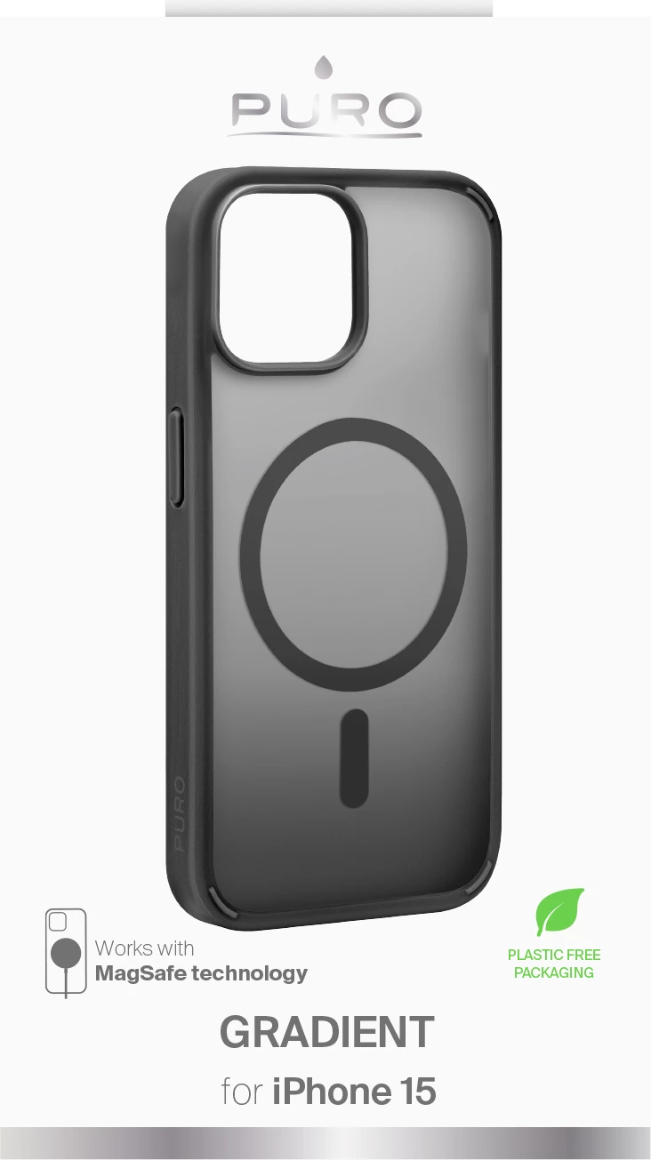 Ovitek za telefon Gradient z MagSafe Puro za iPhone 15, črn