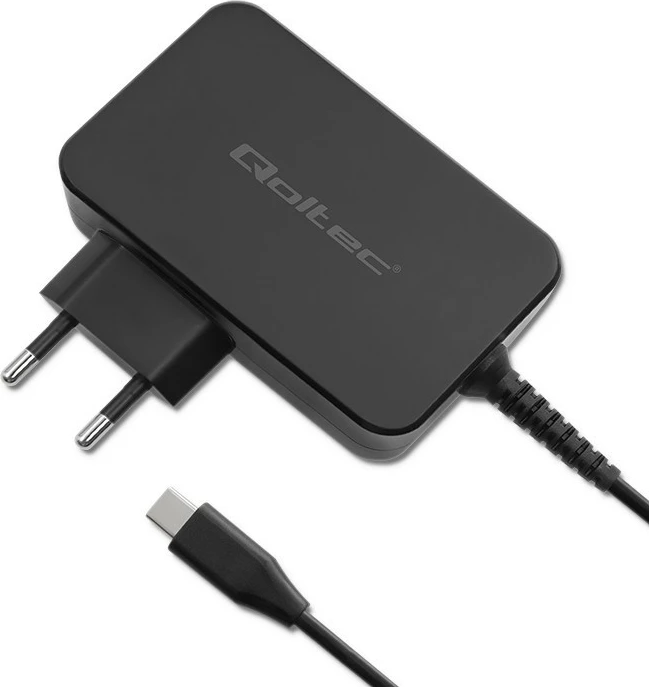 Stenski polnilec Qoltec GaN Power Pro 52387, 90 W, 1x USB-C, črn