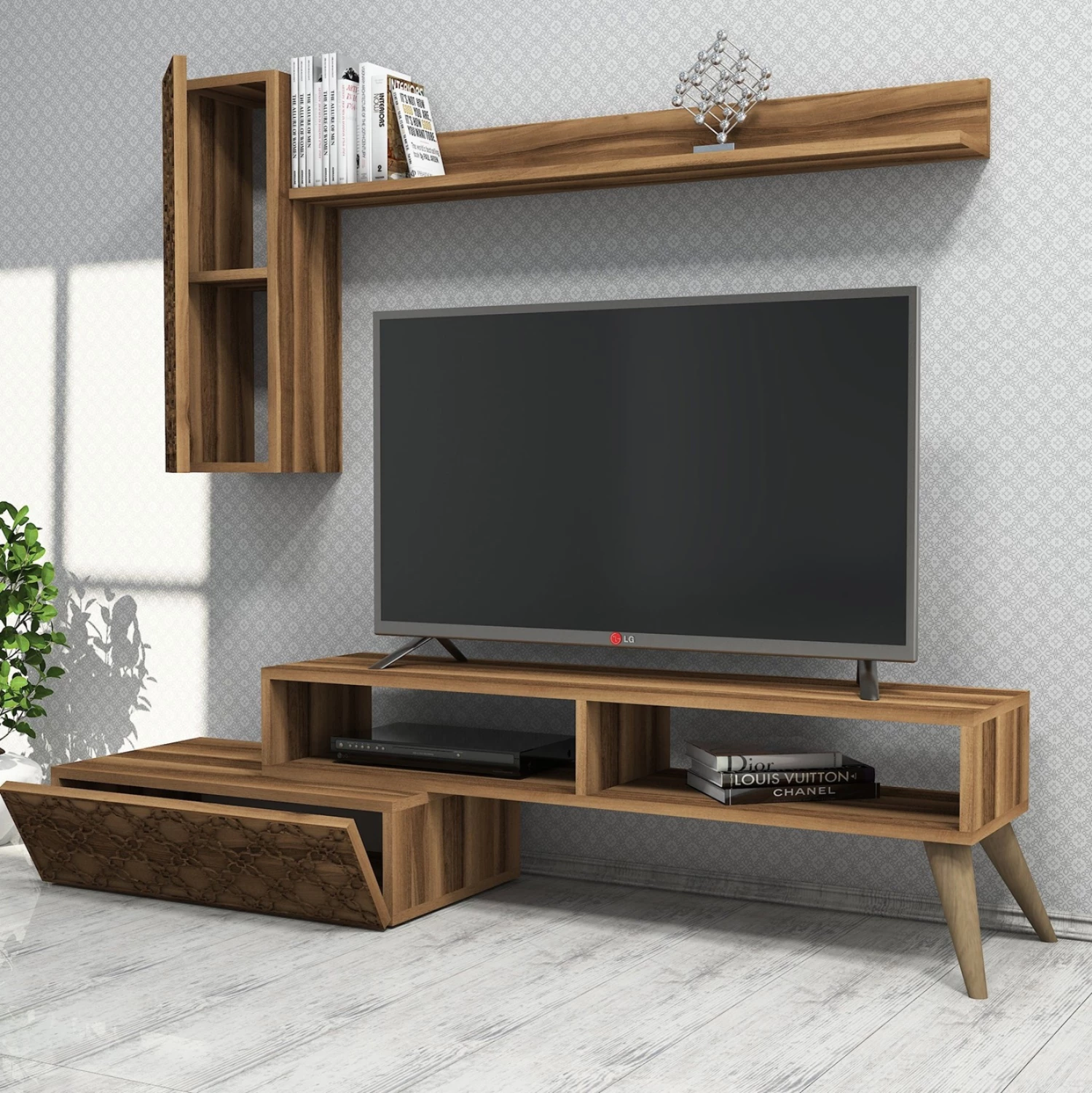 Komplet pohištva za TV FH9518.03 iz melamina v barvi oreha 150x37.2x37.8Hcm