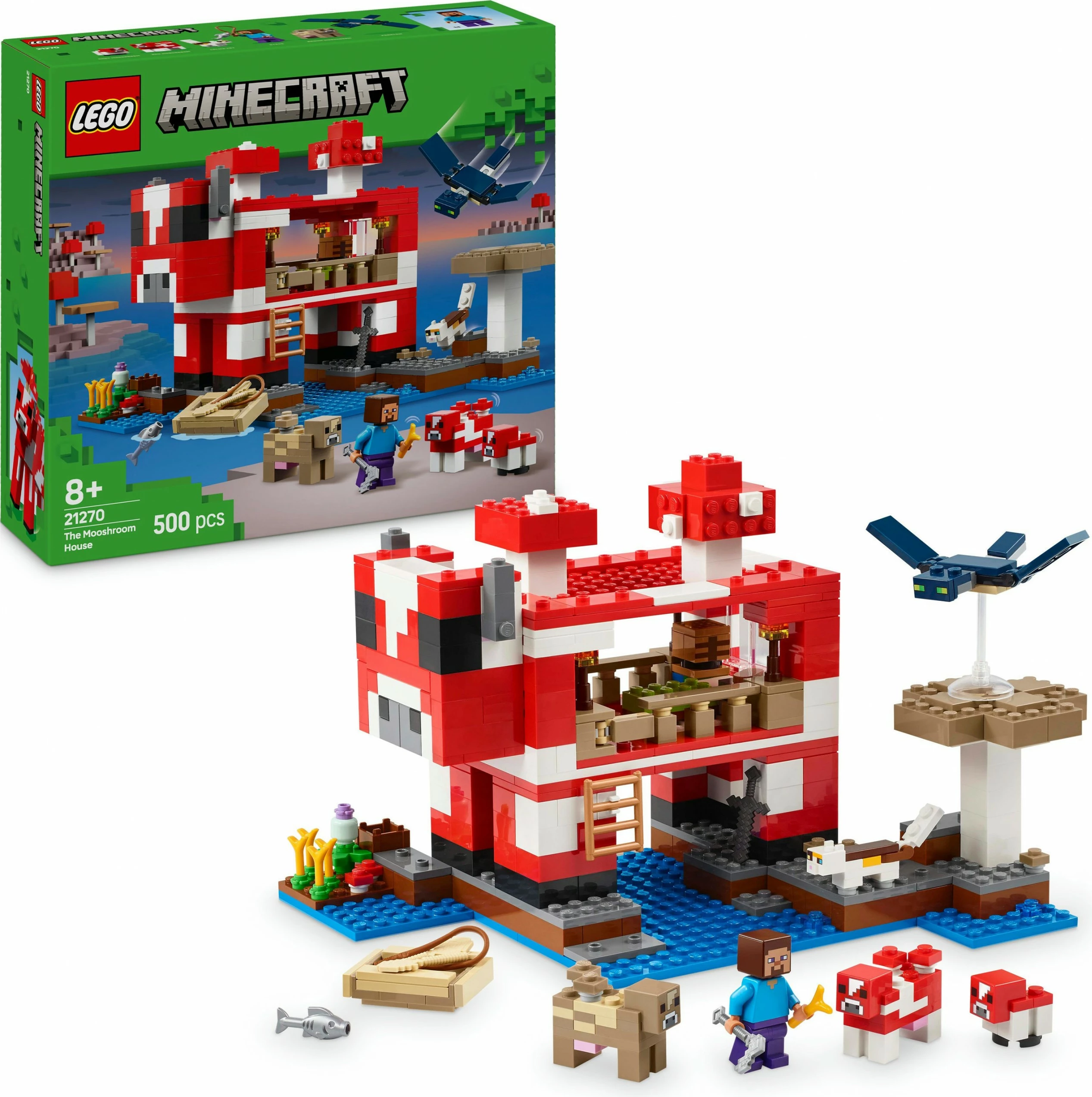 Set za gradnjo LEGO Minecraft 21270 Das Pilzkuh-Haus, 500 kosov, večbarvno