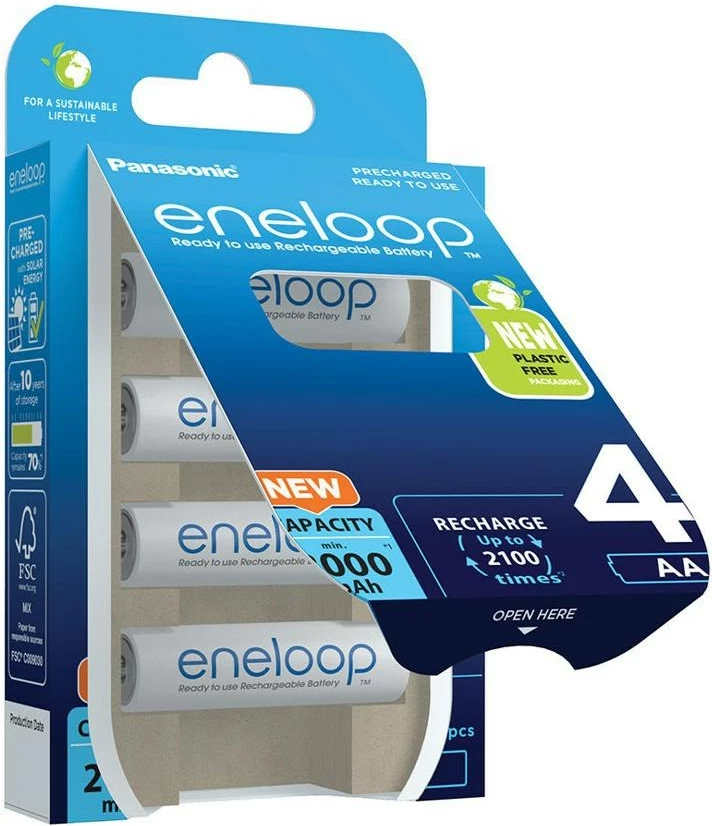 Polnilne baterije Eneloop AA 2000 mAh, 4 kosa, bele - Panasonic