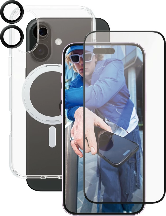 Zaščitni ovitek 3-v-1 za iPhone 16 Plus, prosojen — PanzerGlass