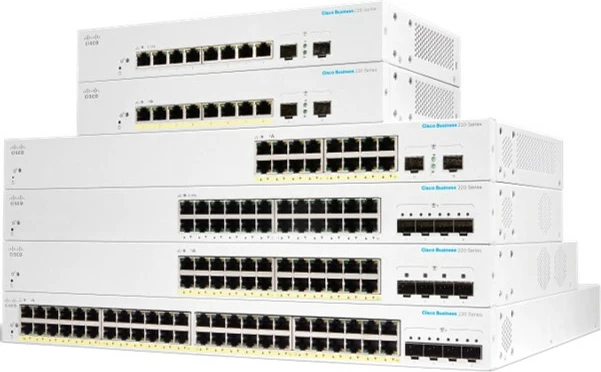 Pameten switch 48-portni Gigabit PoE, Cisco CBS220, bel