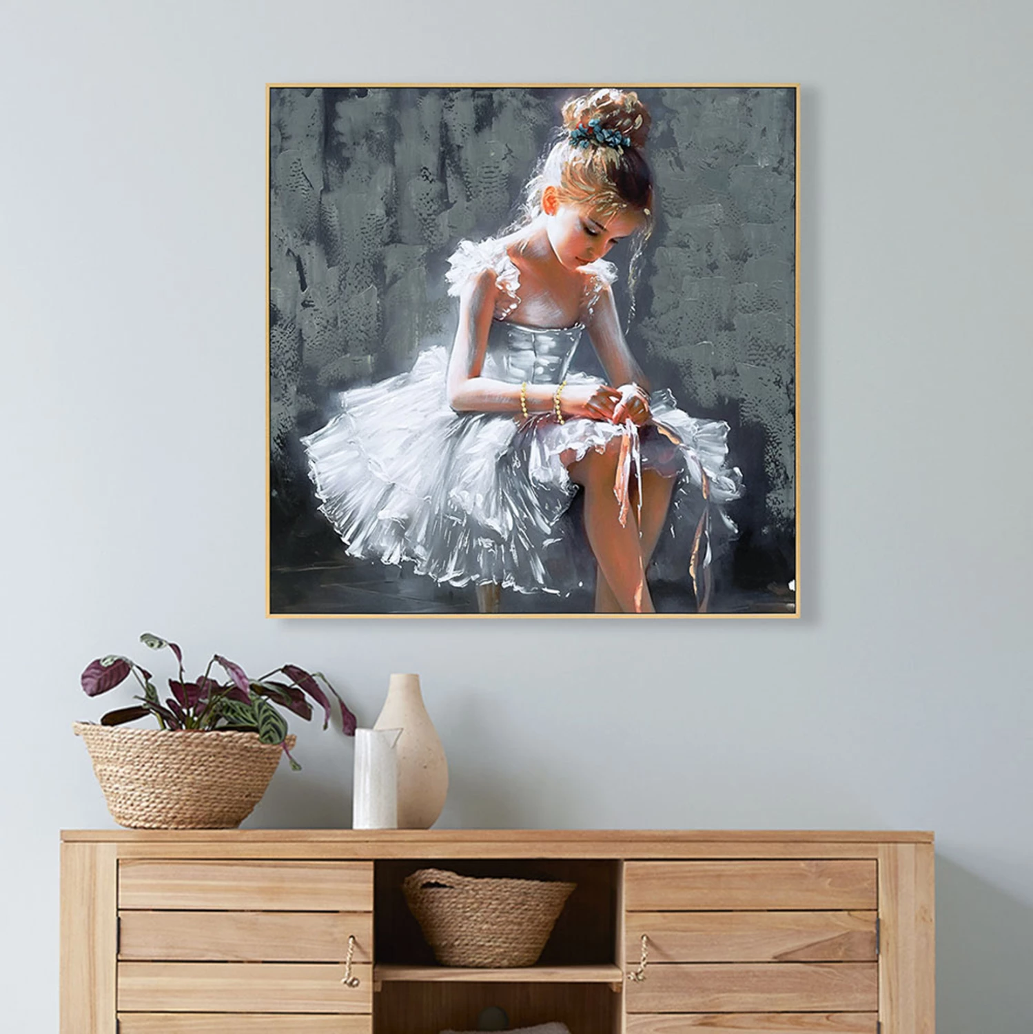 Stenska slika FH4568 črni PS okvir-natisnjeno platno sedeča figura dekleta 82x4,5x82Hcm