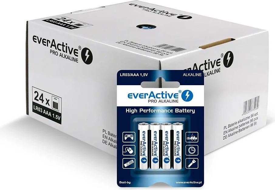 Alkaline baterije LR03/AAA, everActive, 96 kos, razstavno pakiranje