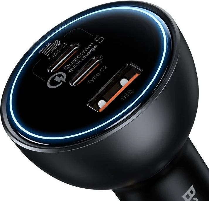 Avto polnilec, Qualcomm, 2x USB-C, 160 W, siva - Baseus