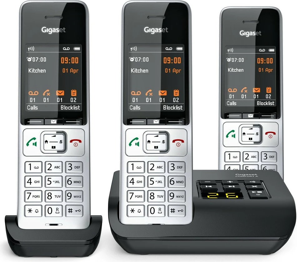 Analogni/DECT telefon Gigaset COMFORT 500A Trio, z napeljavo, zvočnik, 200 stikov, ID klica, črn/šampanec