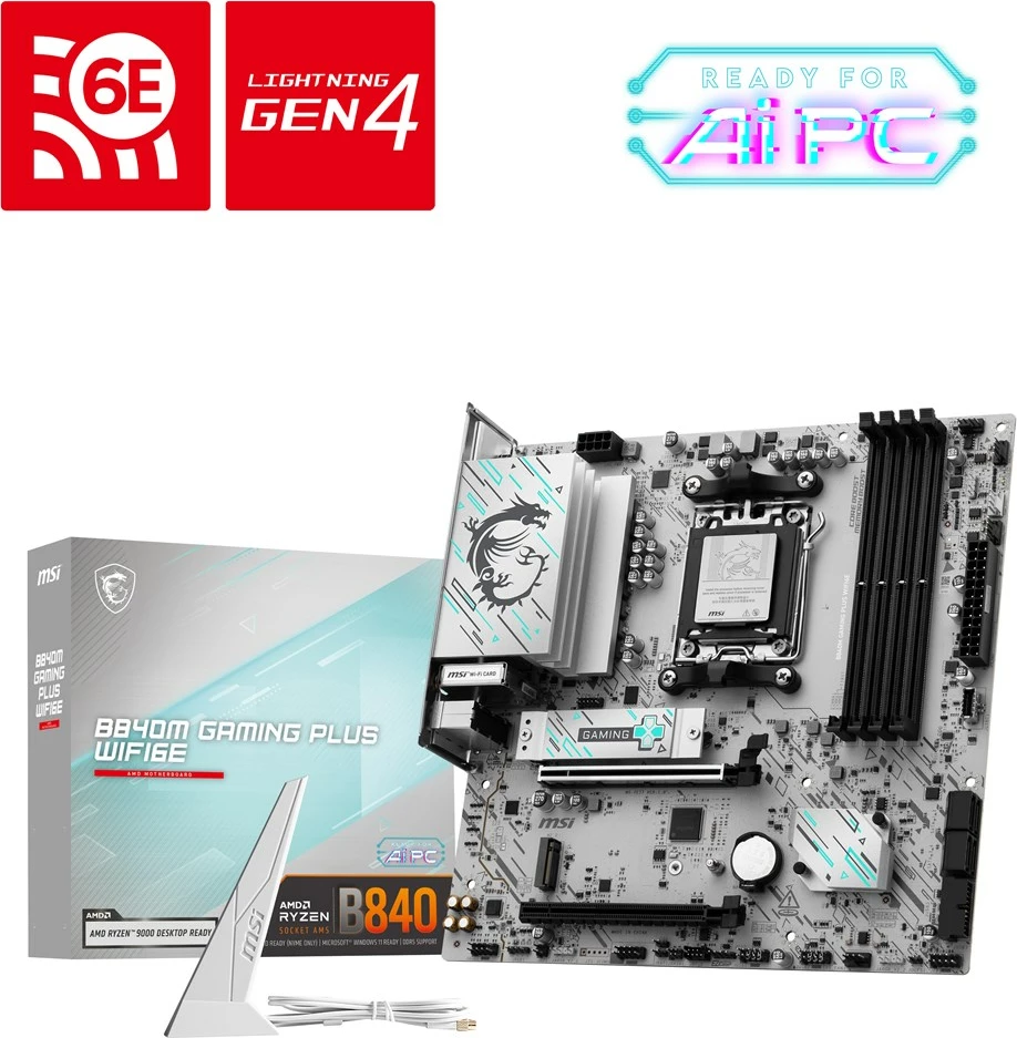 Matična plošča MSI B840M GAMING PLUS WIFI6E, Socket AM5, micro ATX, bela