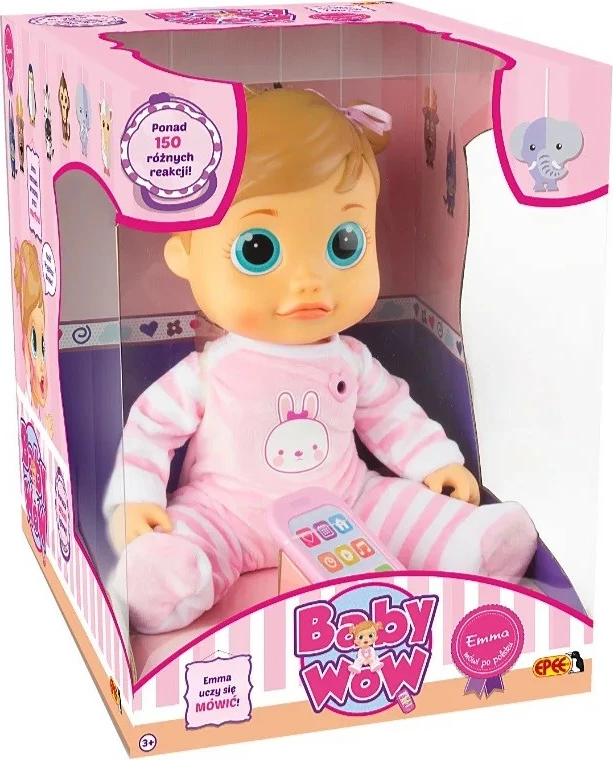 Interaktivna lutka Emma, Epee EP03198, 38 cm, z igralnim pametnim telefonom, rožnata