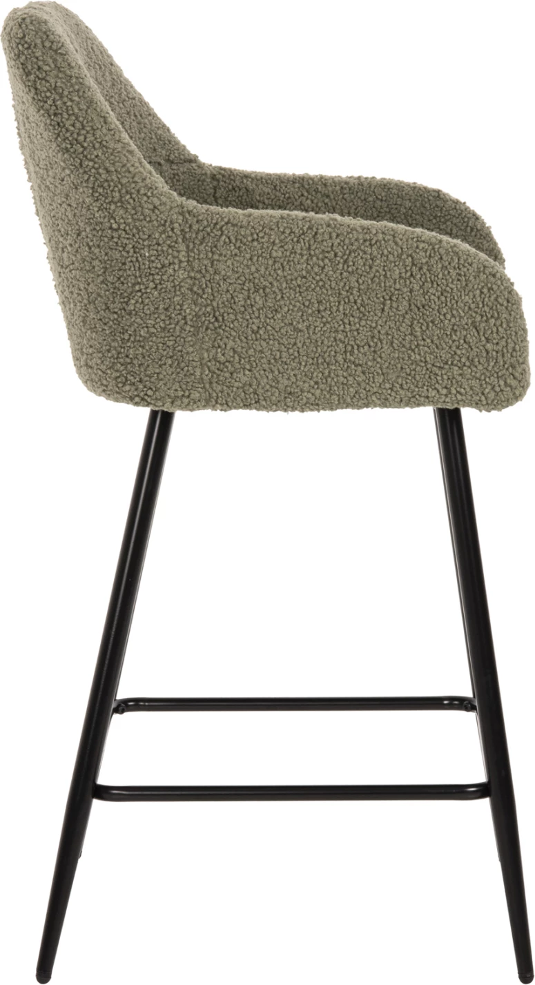 Barski stol srednje višine STRIKE FH8592.03 pistacija zelena tkanina TEDDY-črne kovinske noge 50x50x94,5Hcm, set 2 kosov