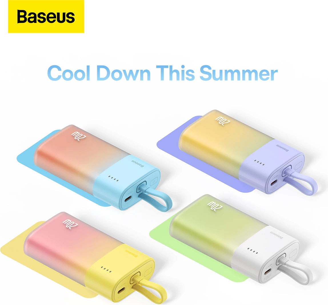 Powerbank zunanji polnilec Baseus Popsicle 5200 mAh, 20W, z vgrajenim Lightning kablom + USB-C na USB-C kablom 60W, bela-zelena