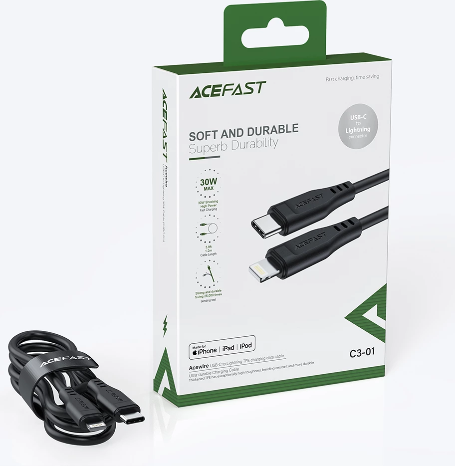 Kabel USB-C na Lightning, Acefast C3-01, 1,2 m, 30W, bel