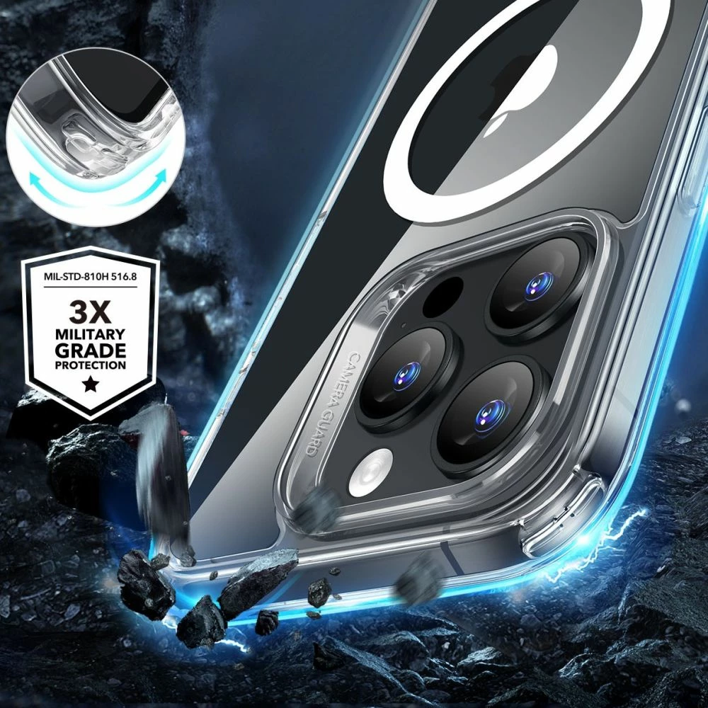 Ovitek za telefon Classic Hybrid HaloLock z MagSafe in kaljeno steklo, ESR, za iPhone 16 Pro Max, prozoren