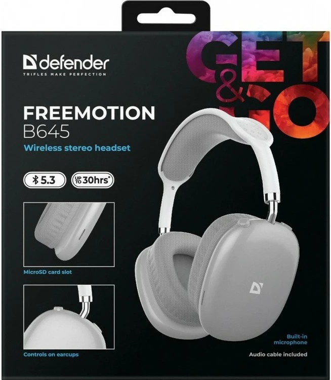 Brezžične slušalke Defender FreeMotion B645, Bluetooth 5.3, mikrofon, siva