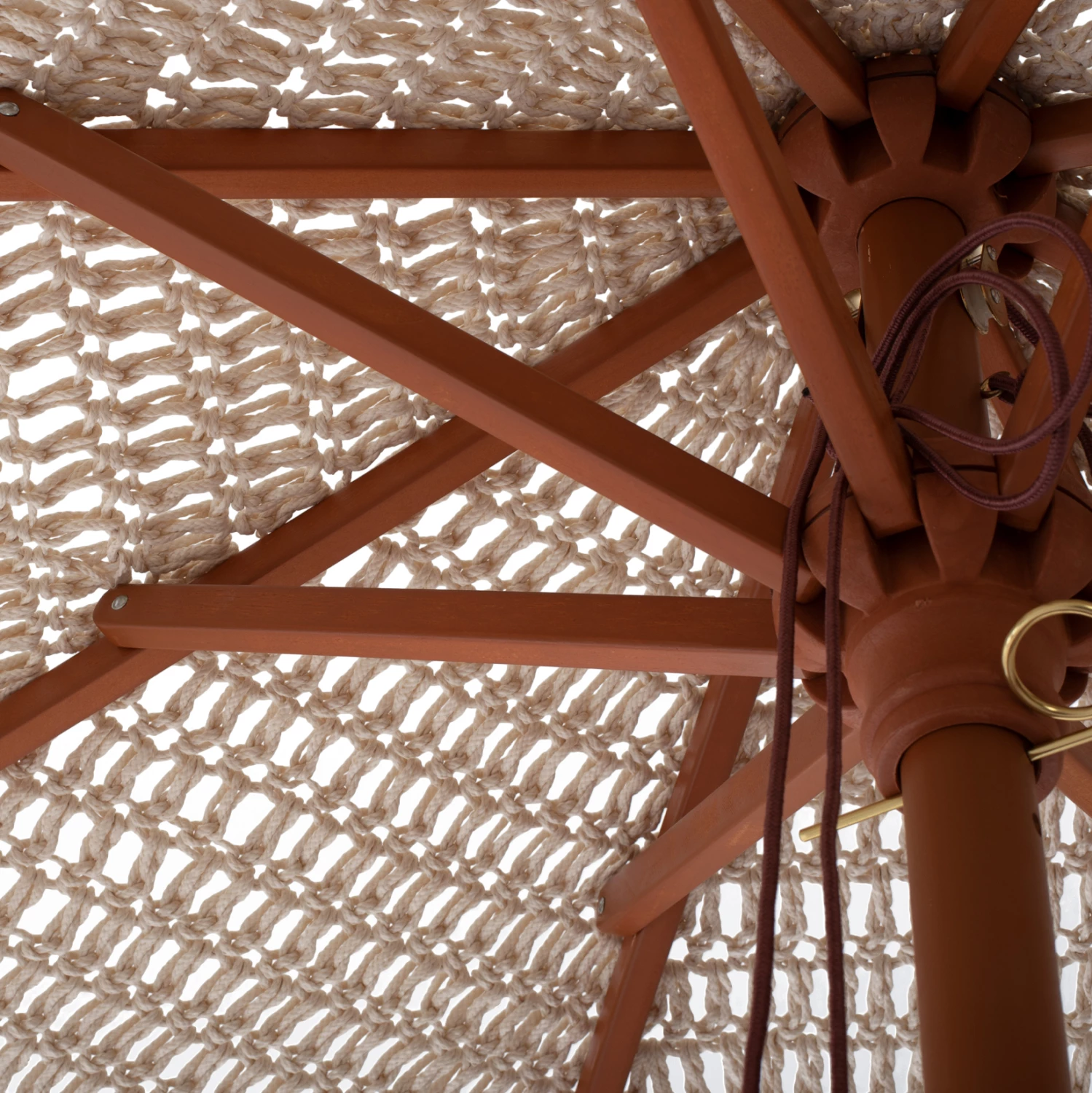 Senčnik makrame, ročno izdelan, bež, leseno ogrodje, Φ2,30 m, FH5779.01