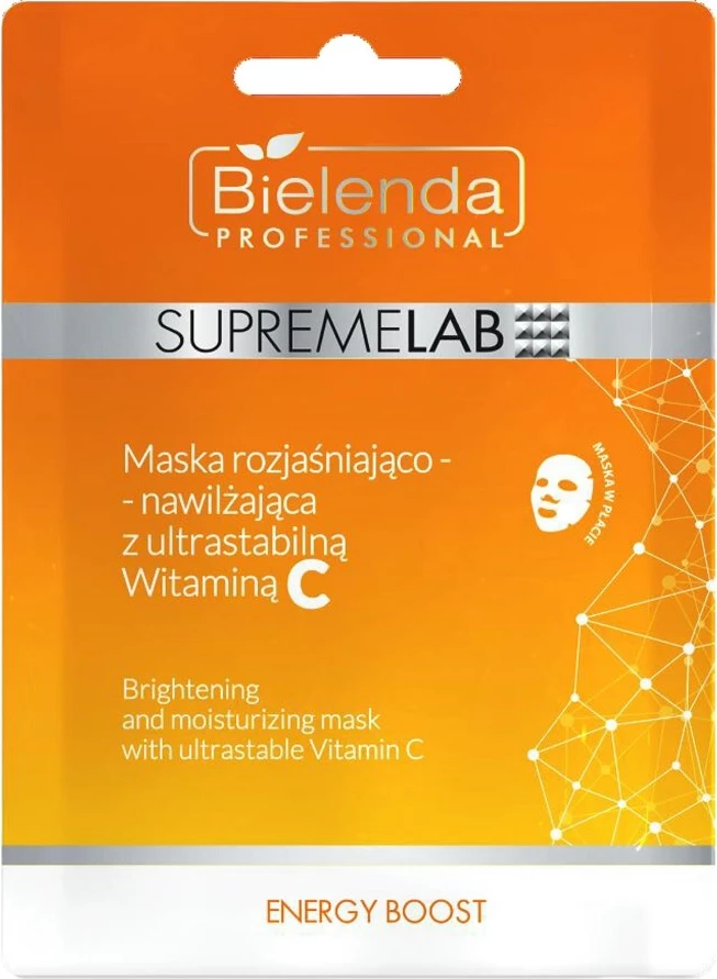 Maska za obraz za ženske Bielenda Professional SupremeLab Energy Boost Brightening and Moisturizing z ultra stabilnim vitaminom C, 1 kos