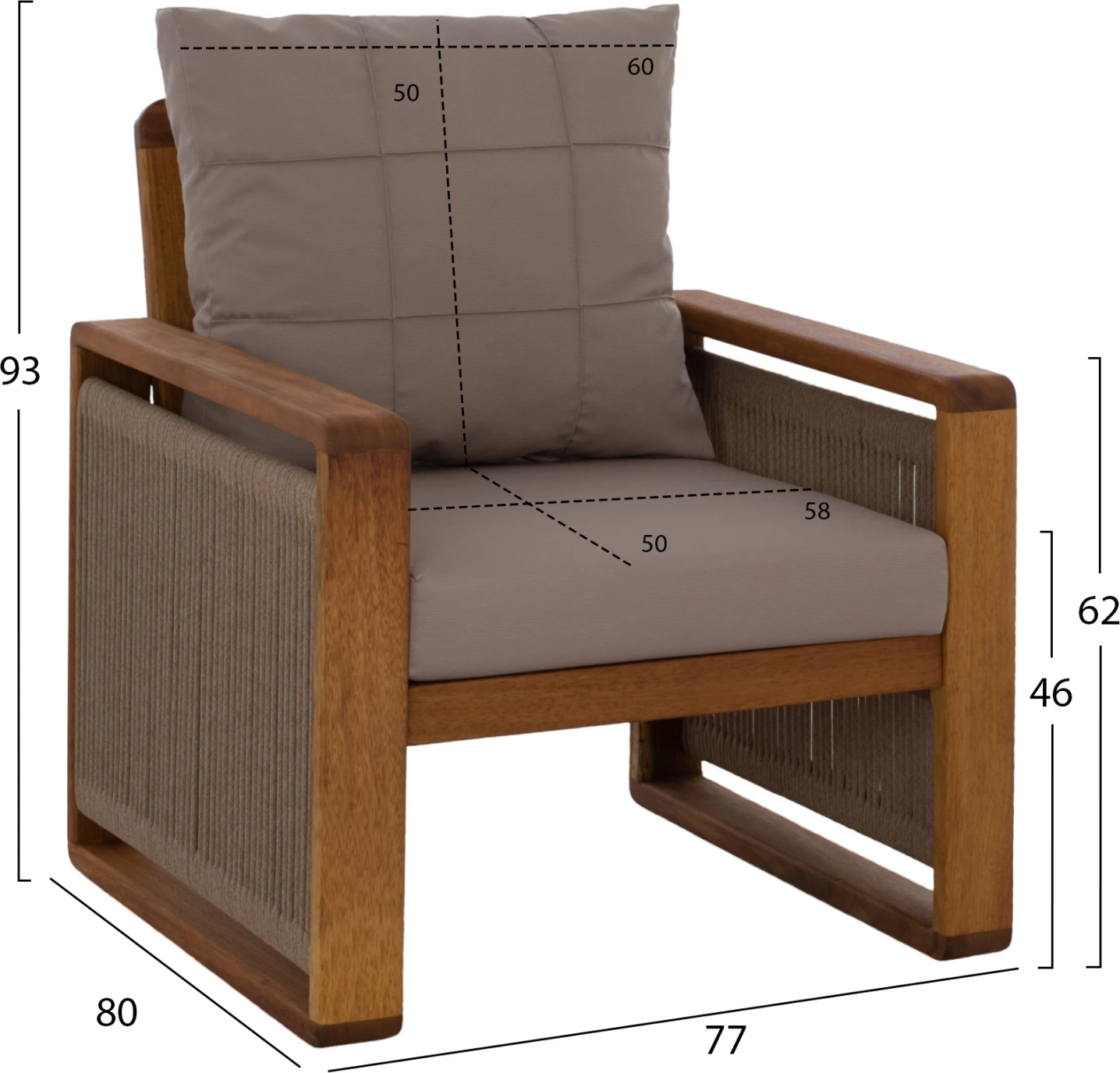 Zunanji komplet 4 kosov FH5877.01 iz iroko lesa in vrvi v barvi oreha-bež